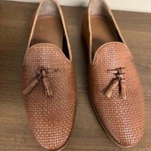 Walk London Chris woven tassel loafers in brown leather